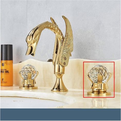 Golden Salle de Bain Robinet Robinet Robinet Baignoire à Or Polisée Swan Deux Cristal Main Mélangeur Elegant Tapot(Gold B) (1/5)