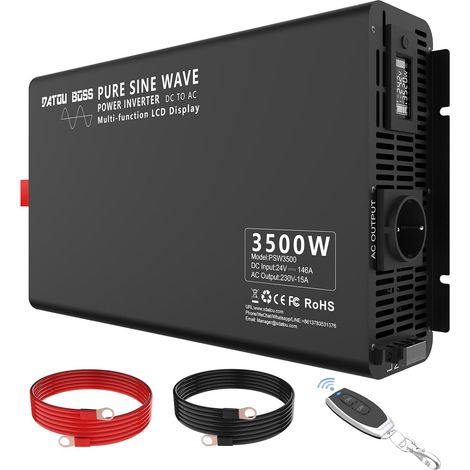 Convertisseur 24v 220v Pur Sinus 3500W/7000W Onduleur, 1 Prise EU, Écran LCD, Télécommande sans Fil – Convertisseur pour Voiture, Camion, Camping-Car, Urgence (1/5)