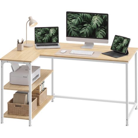 Bureau d'Angle avec Étagères Réversibles et Réglables, Table Informatique, 120 x 80 x 76 cm (1/5)