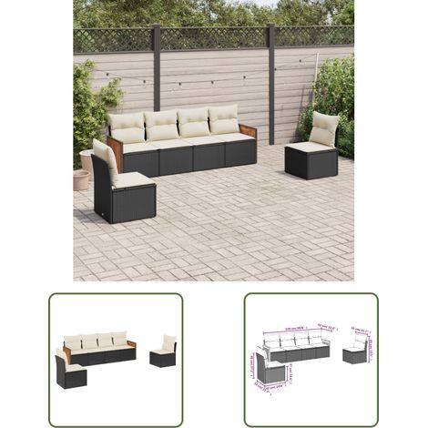 The Living Store 6-tlg. Garten-Sofagarnitur mit Kissen Schwarz Poly Rattan - Gartensofas - Outdoor Möbel - Gartenmöbelset - Rattan Gartenmöbel - Polyethylen Furniture