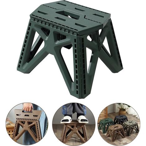 Taburete portátil para niños y adultos - Taburete resistente y seguro - Taburete de camping multifuncional y plegable con asa para cocina, baño y jardín (Altura 23,5 cm - Verde)