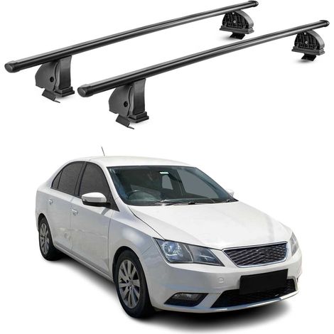 OMAC Stahl Dachträger Querträger Seat Toledo IV 2012-2019 – TÜV / DIN 75302:2019 – Abschließbar – Max. 75 kg – 2 Stangen – Schwarz (1/5)