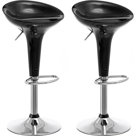 Set 2 Sgabelli Cucina Regolabile Acciaio e ABS Sgabello Girevole Nero Casa Bar (1/5)