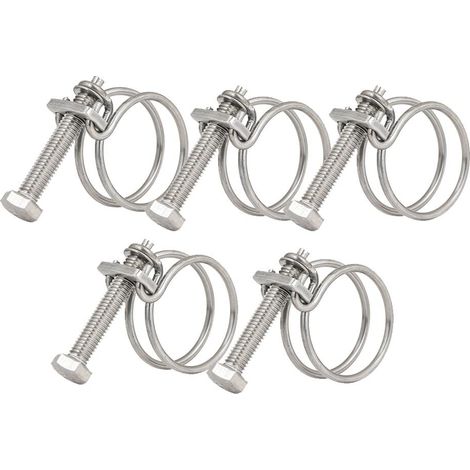 Set mit 5 verstellbaren Doppeldraht-Schlauchschellen aus Edelstahl 201 für Teiche von 25 bis 29 mm