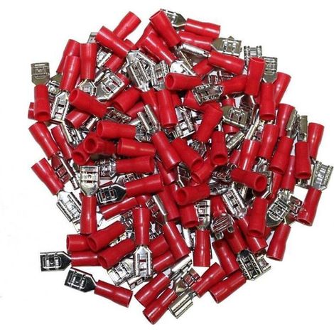 Cosses électriques à sertir femelles rouges 6.3mm – Partiellement isolées – Pour fils jusqu'à 1.5 mm² – Lot de 100 cosses