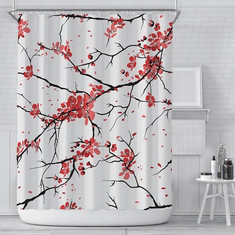 Filiyano-Rideau de douche (motif fleurs de prunier, 180 cm × 180 cm), en tissu résistant à la moisissure et à motifs papillons, pour femme et homme (1/5)