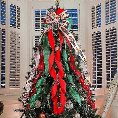 Grand nœud pour sapin de Noël, décorations pour sapin de Noël, décorations de pendentifs en ruban à faire soi-même, décorations pour fête ou activités de Noël (126 30 cm) (1/5)