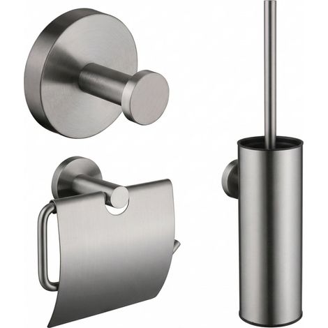 Adema Rise Ensemble WC - porte-rouleau de papier toilette - crochet porte-serviette - ensemble brosse de toilette - assorti à Grohe brushed hard