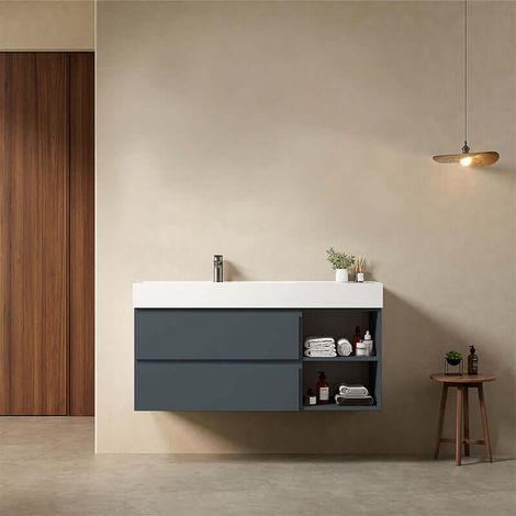 Mobile bagno sospeso 120 cm Blu Mare Lavabo a Sinistra in Resina Senza Specchio - Fiji Paint Plus (1/4)