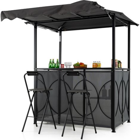 Gazebo para barbacoa con toldo 193 x 117 x 240 cm 2 sillas plegables y espacio de almacenamiento moderno de poliéster gris 200012134