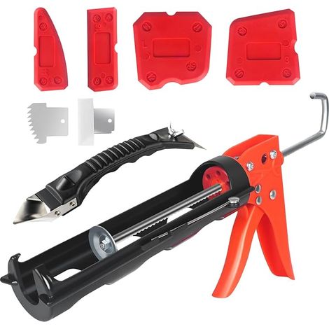 Non-Drip Silicone Caulking Gun with Removal Tool, Lightweight Nylon Frame, Compatible with 300ml (10oz) Cartridges, Includes Silicone Finishing Tools (1/5)