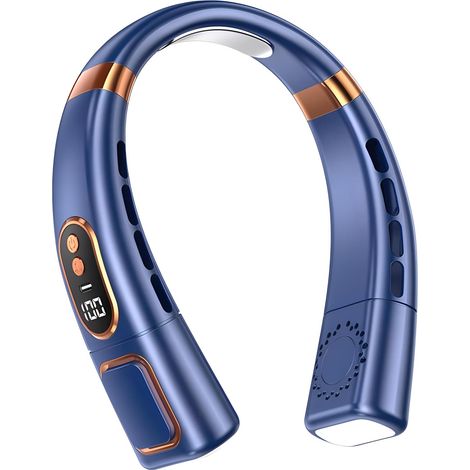 Ventilador de cuello sin aspas - Iluminación de alta tecnología - Pantalla digital sin aspas, 5 velocidades, batería de 4000 mAh - Uso en interiores y exteriores - Azul (1/5)