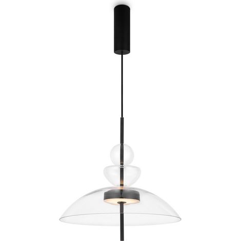 Maytoni Bangkok Plafonnier moderne en forme de dôme de 40 cm, noir, 3 000 K, 1 300 lm, abat-jour en verre (1/2)