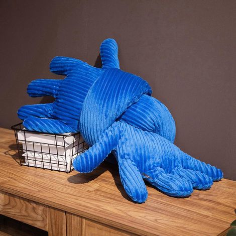 Coussin peluche bleu en forme de main, oreiller long pour canapé, pouf relaxant pour dormir et caler les jambes, 160 cm, sous vide (1/5)