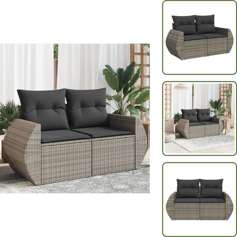 Canapé de jardin 2 places avec coussins gris résine tressée - Canapé De Jardin - Salon De Jardin - Meuble De Jardin - Résine Tressée - Rotin Synthétique (1/5)