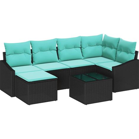 Sofa Set with Cushion 7 pcs Black Poly Rattan vidaXL