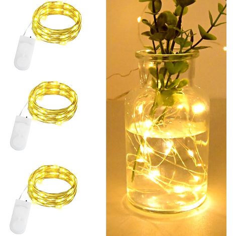 Lot de 3 Guirlande Lumineuse à Piles, 2M 20LED Mini Fil de Cuivre Guirlande Led Étanche Interieur Micro Fée Chaîne Lumières pour Bouteille, Chambre, Mariage, Fête, Noël Décor (Blanc Chaud) (1/5)
