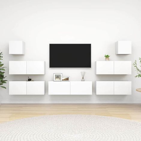 vidaXL Set de muebles de salón TV 7 piezas madera de ingeniería blanco (1/5)