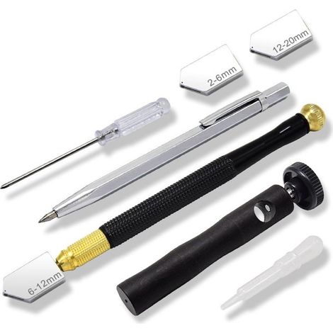 MINKUROW Cortador De Vidrio Profesional De 7 Piezas, Cortador De Diamante Profesional Rango De Corte Adecuado 2-6 Mm, 6-12 Mm, 12-20 Mm, Hoja De Cortador De Vidrio Para Azulejos De Vidrio, Espejo Y Ce (1/5)