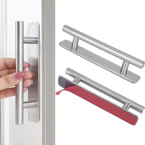 2 Pièces Poignée de Meuble Autocollante en Acier Inoxydable, Sans Perçage – Idéale pour Armoire, Cuisine, Porte Coulissante et Porte de Balcon, 150 mm, Finition Argentée (1/5)