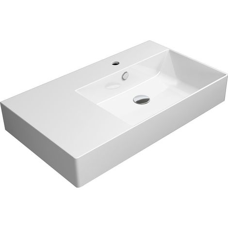 Lavabo en céramique KUBE X 80x47cm, étagère à gauche, blanc ExtraGlaze (1/4)