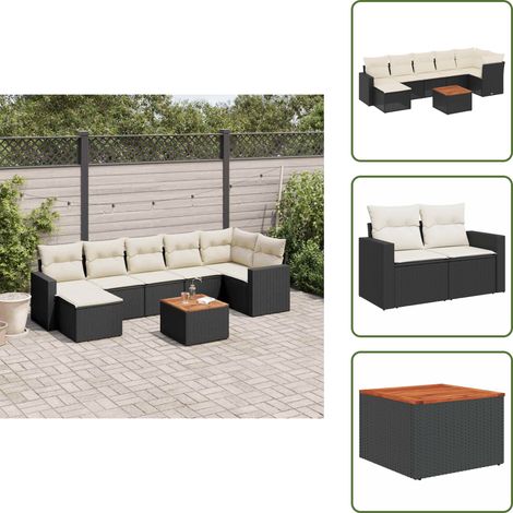 The Living Store 8-tlg. Garten-Sofagarnitur mit Kissen Schwarz Poly Rattan - Gartenmöbel Set - PE-Rattan Möbel - Outdoor Lounge - Esstisch - Gartenecke (1/5)