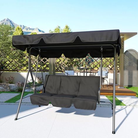 Balancelle de Patio Extérieure avec Pare-Soleil, 3 Balancelles de Porche avec Angle D'inclinaison Réglable, Structure en Acier, Coussin Imperméable Épais(Noir) (1/5)