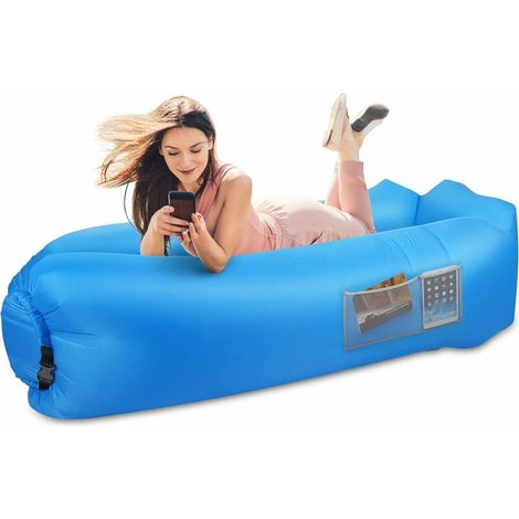 MINE Hamac Gonflable, Canapé Gonflable Portable Pliable, Sac de Rangement Intégré, Imperméable, Coussin Gonflable Extérieur, Résistant à l'usure - Camping, Plage (1/5)