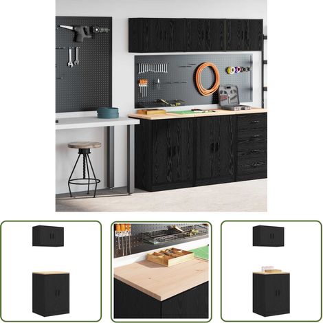 vidaXL Garagenschränke 2 Stk. Schwarz Holzwerkstoff (1/5)