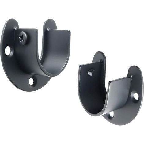 Support Tringle Rideaux Support Barre Penderie en Acier Inoxydable, Réglable Fixation Attache Tringle Rideau pour Tige de 28mm de Diamètre, Noir Mat (1/5)