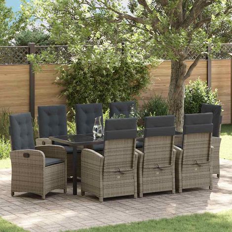 Garten Essgruppe mit Kissen 9 pcs Grau Poly-Rattan (1/5)