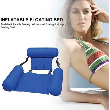 Aufblasbare Hängematte auf dem Wasser, tragbares Schwimmbett, schwimmender Liegestuhl, schwimmende Strandmatte für Erwachsene (blauer Stuhl) (1/5)