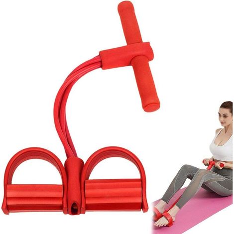Corde de Tension Multifonctionnelle, Sit-Up Bodybuilding Expander, Pédale Pull Cordes, 4 Tube Jambe Exerciseur- red-Fei Yu (1/4)