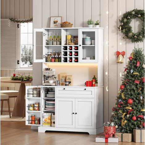 Mueble alto de cocina 105 x 40 x 180 cm con LED, USB y almacenaje, blanco HAVRYA (1/5)