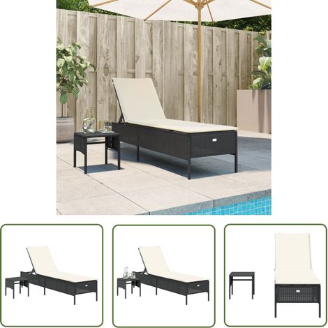 The Living Store Sonnenliege mit Tisch und Auflage Schwarz Poly-Rattan - Sonnenliege - Gartenmöbel - Outdoormöbel - Relaxsessel - Poolside Lounge Chair (1/5)