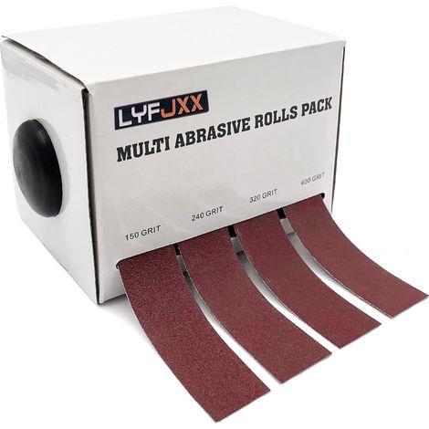 Lot de 4 rouleaux de papier abrasif avec distributeur de papier émeri rétractable pour métal, verre, menuiserie-4 rouleaux de 8 m (1/5)