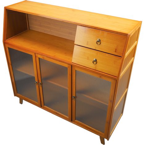 Buffet de cuisine à 3 compartiments, 2 étagères et tiroirs, meuble buffet multifonctionnel avec portes translucides pour la maison. (1/5)