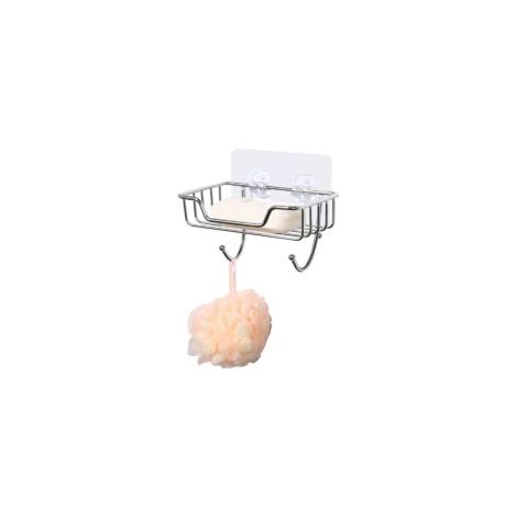 Portasapone da parete in acciaio inox con 2 ganci, porta spugna, porta sapone autoadesivo per bagno e cucina - Crezuo