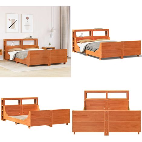 Estructura de cama sin colchón madera maciza marrón 135x190 cm - Estructura de cama - Madera maciza
