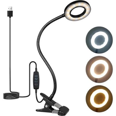 Lampe de Bureau LED Rechargeable Lampe Pince USB 360°, 3 Niveaux de Luminosité pour Lecture et Travail (1/5)