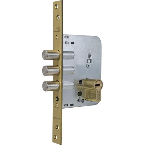 Serrure de sécurité monopoint, axe 50 mm, acier émaillé, pênes 14 mm, pour portes bois (1/4)