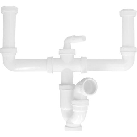 Siphon Double Extensible - 1 1/2" - Sortie 40 Mm - Pour Évier À Deux Bacs - Avec Évacuation Lave-Linge Lave-Vaisselle (1/5)
