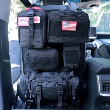 Organiseur de dossier de siège de voiture tactique universel - Sac d'organiseur tactique MOLLE pour véhicule - Panneau de protection pour véhicule avec 5 poches détachables pour voiture, camion, Ford (1/5)