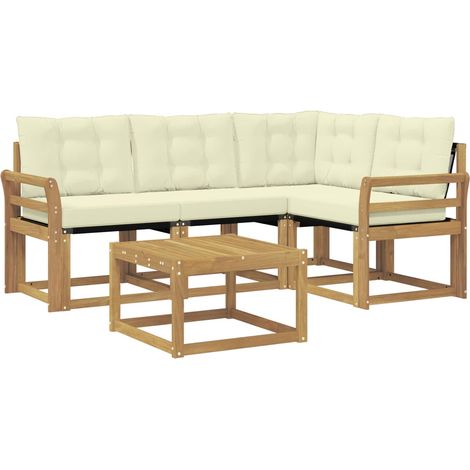 Conjunto de sofás de exterior con cojín 5 pcs Blanco y Crema vidaXL