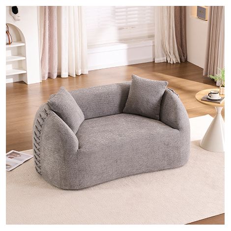 Divano curvo moderno 2 posti 155x90x67 cm in ciniglia grigio chiaro FloraGrace (1/5)