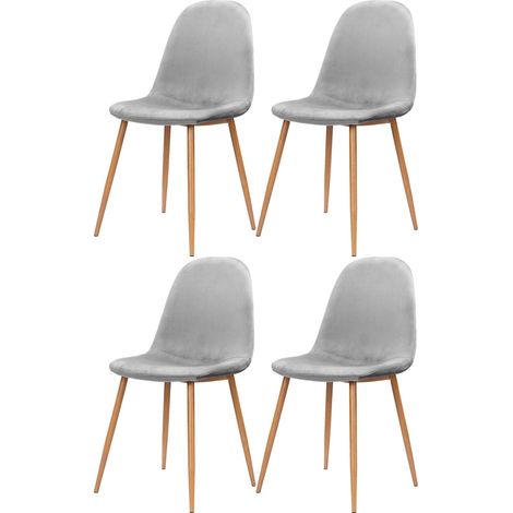 Lot de 4 chaises de salle à manger en velours gris et pieds chêne