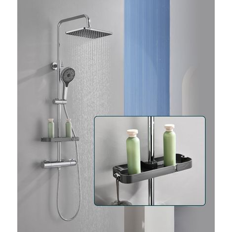 Colonne de Douche Thermostatique Avec Pomme de Douche à Effet Pluie Pivotante à 360° Et Mitigeur,Douchette à Main à Trois Positions,Colonne de Douche RéGlable (Chrome) (1/5)