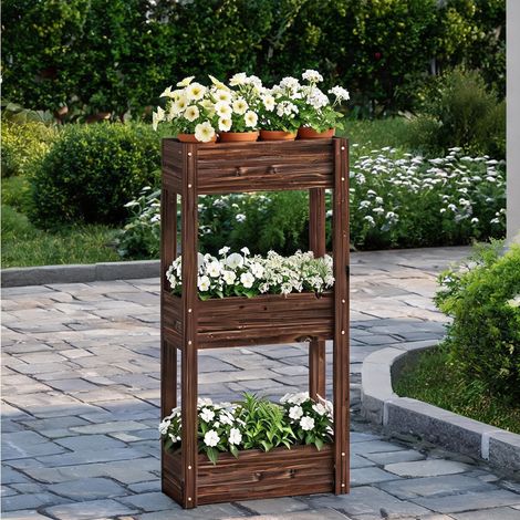 Carré potager sur pied en sapin carbonisé 3 niveaux 57 x 17 x 14 (1/5)