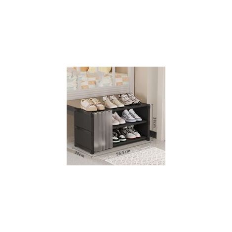 Meuble à chaussures à trois niveaux, modèle simple avec rideau de porte – Noir (1/3)