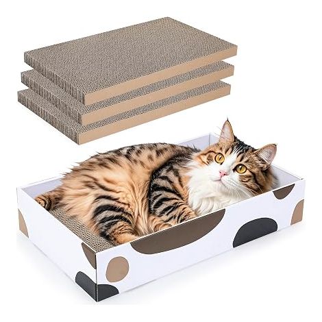 Pettom Scratching Post Cardboard Pieces with Rest Box Anti-Debris, Double Sided, Rest and Play Zone (1/5)